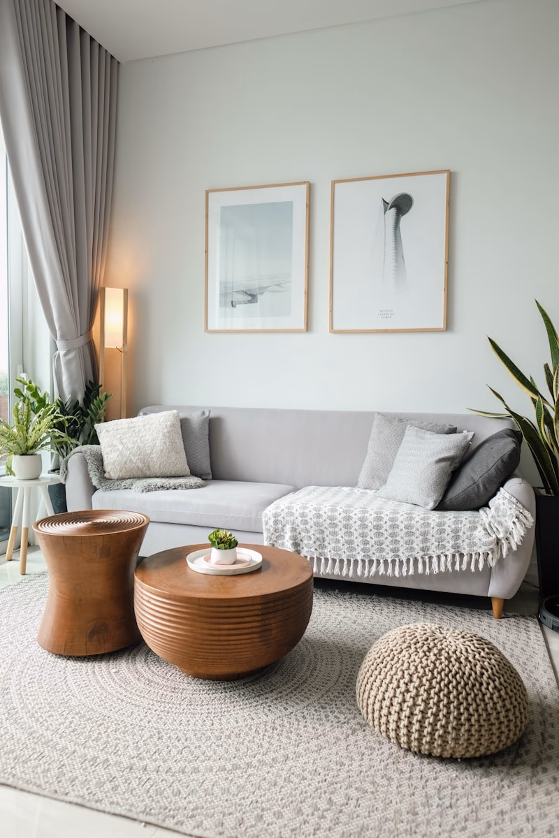 Smart home interior featuring motorized roller blinds in a modern bedroom